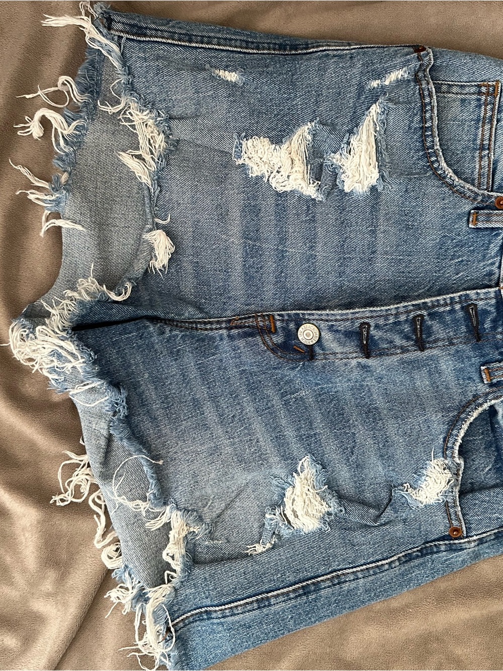 Abercrombie & Fitch Light Blue Distressed High-Rise Denim Shorts